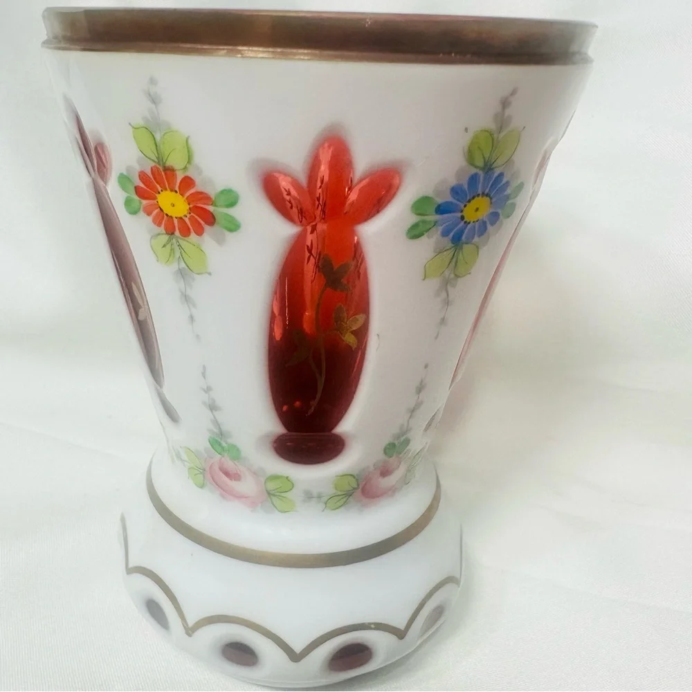 Vintage Bohemia Heritage Czech‎ Glass Cut to Cranberry Floral Vase Bohemian